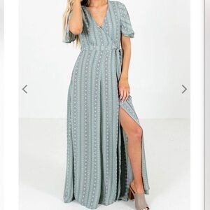 PinkBlush Maternity Maxi Dress | Sage Green Boho Wrap | Size M | NWT Bohemian